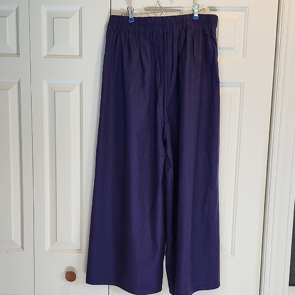 Women's NWOT Navy Blue Wide-Leg Pants Linen Blend, Back Elastic Waist Size XL - Picture 4 of 5